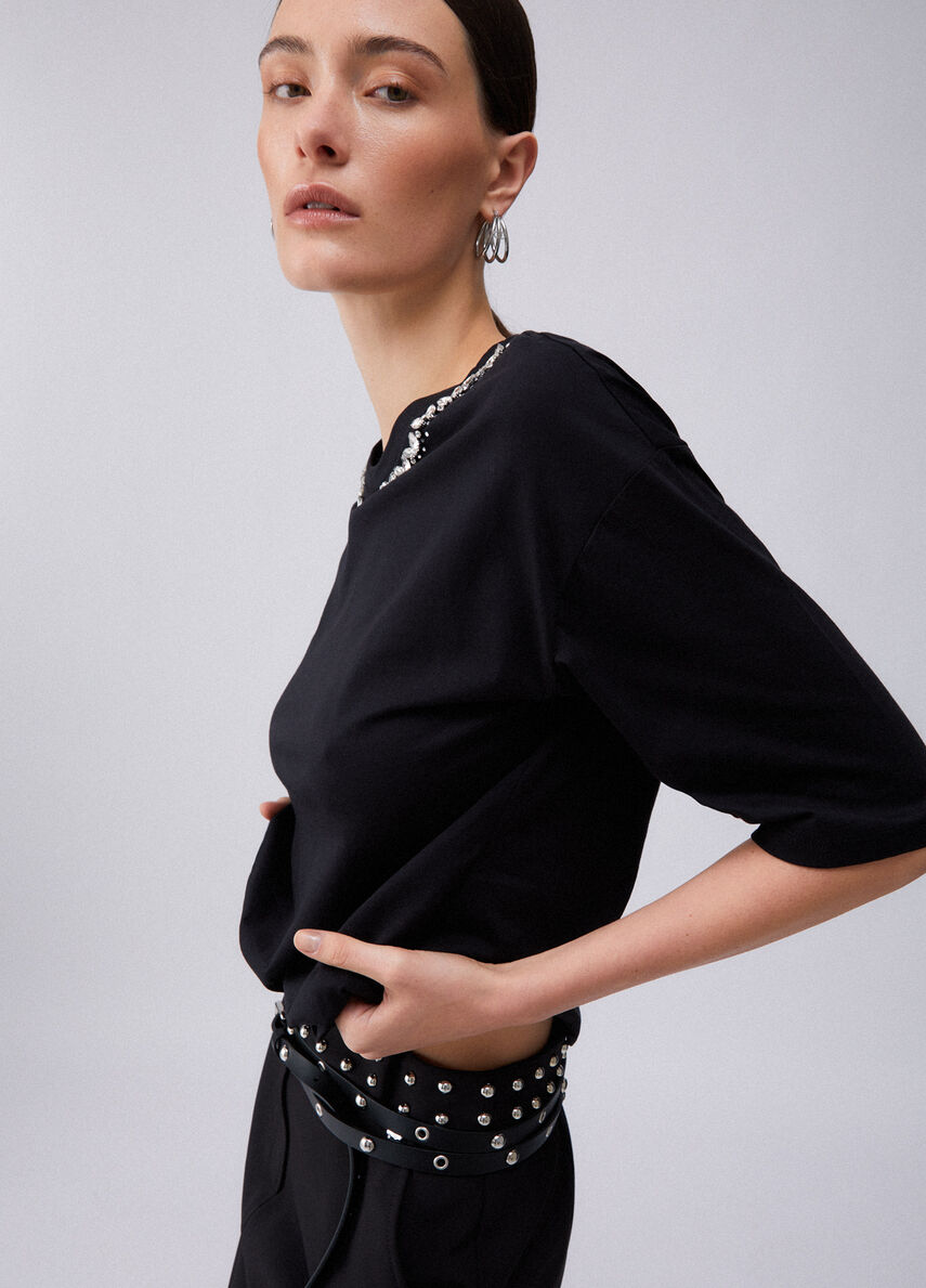 TEE SHIRT COL STRASS WA6128 By LIU JO