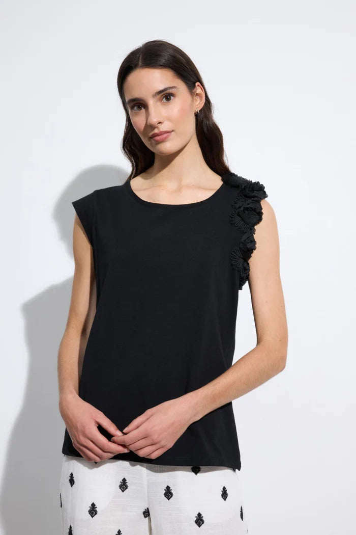 TOP FLEUR NOIR S /MANCHE YELES By TINTA