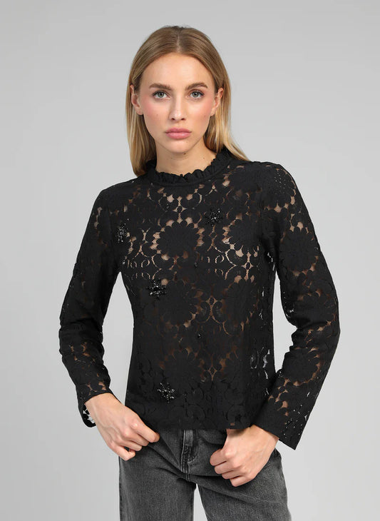 CHEMISIER BOUTON NOIR DENTELLE SEONY By ANGE