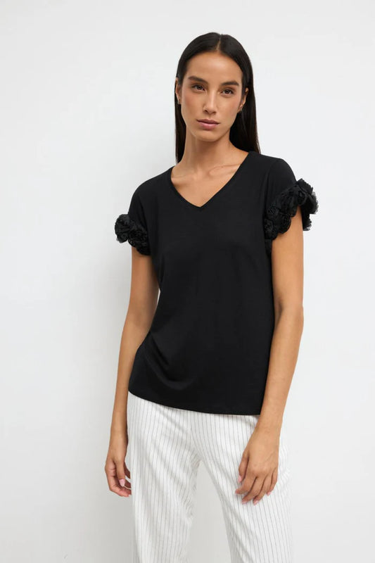 SHIRT FLEUR NOIR MANCHE UXUE By TINTA