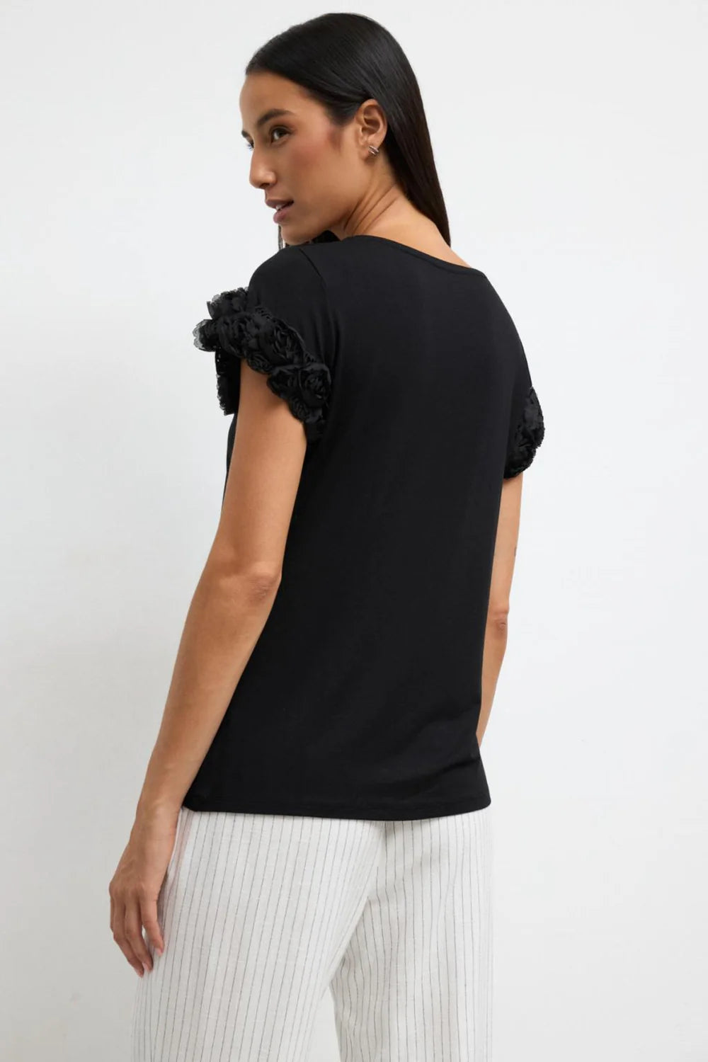 SHIRT FLEUR NOIR MANCHE UXUE By TINTA